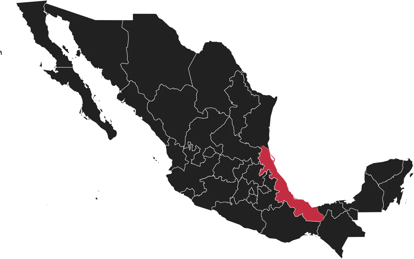 Mapa de México con Veracruz resaltado en rojo